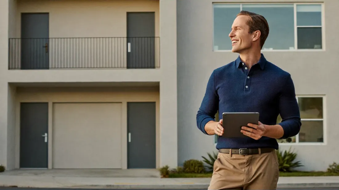 A real estate investor outside his duplex rental